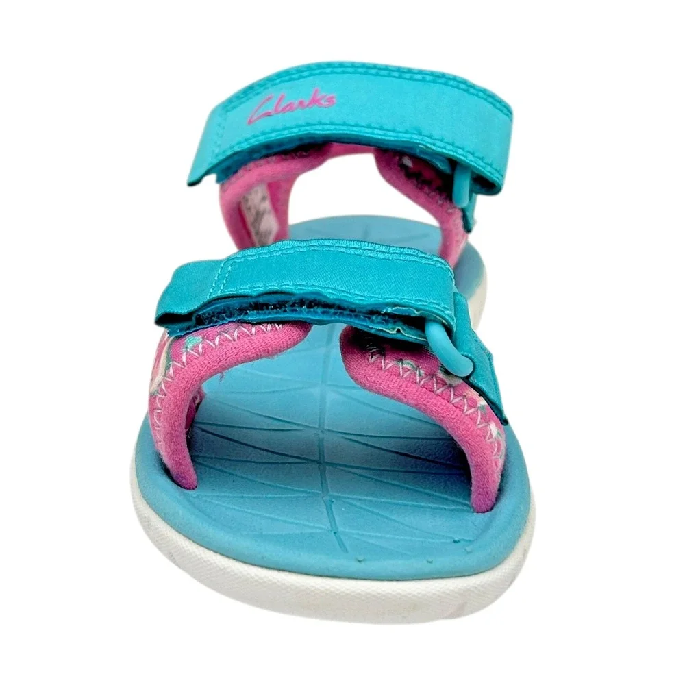 Clarks Little Girls Open Toe Adjustable Sandals 11 Wide Pink-Aqua Unicorn Print